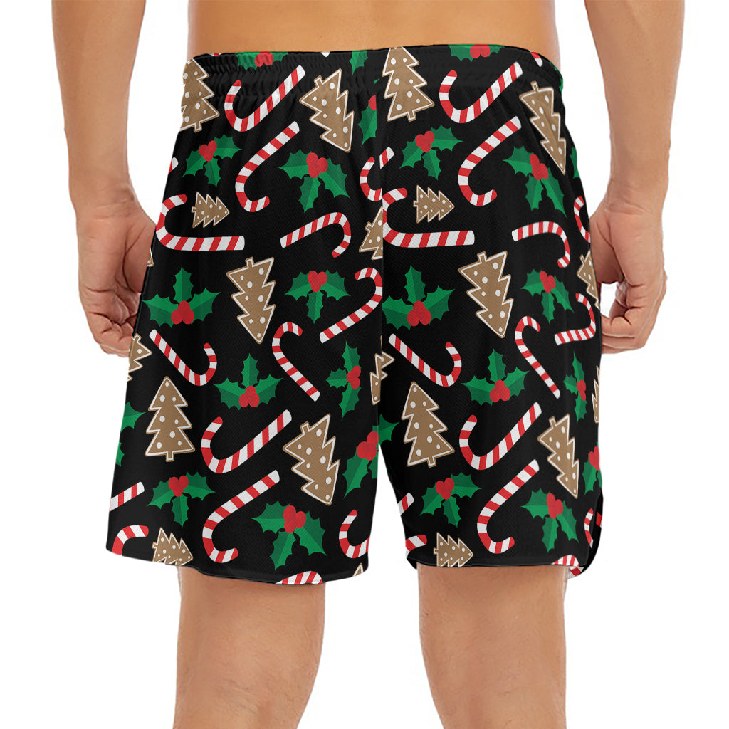 Christmas Cookie And Candy Pattern Print Men's Split Running Shorts