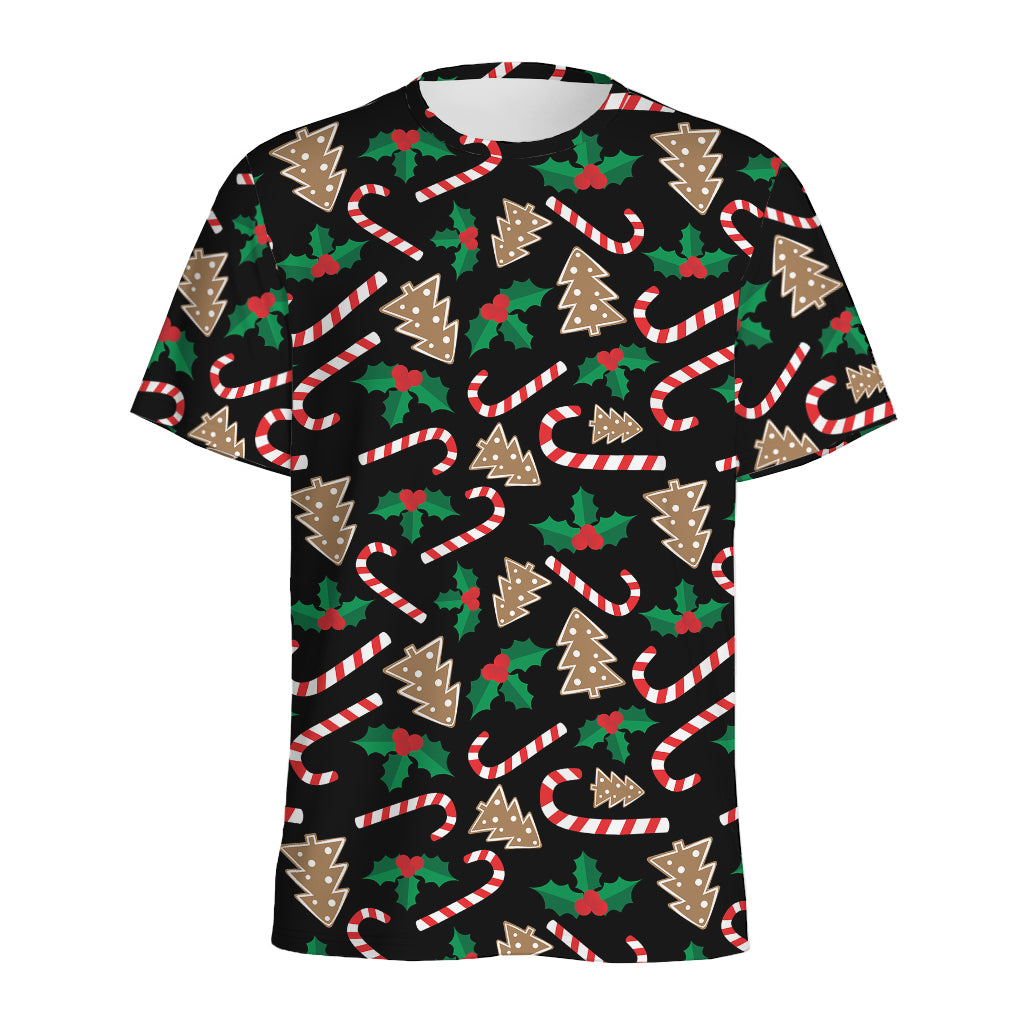 Christmas Cookie And Candy Pattern Print Men's Sports T-Shirt