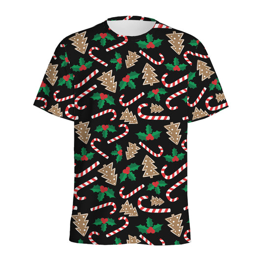 Christmas Cookie And Candy Pattern Print Men's Sports T-Shirt