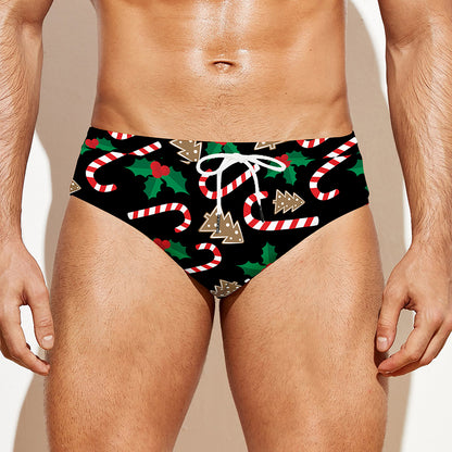 Christmas Cookie And Candy Pattern Print Men's Swim Briefs