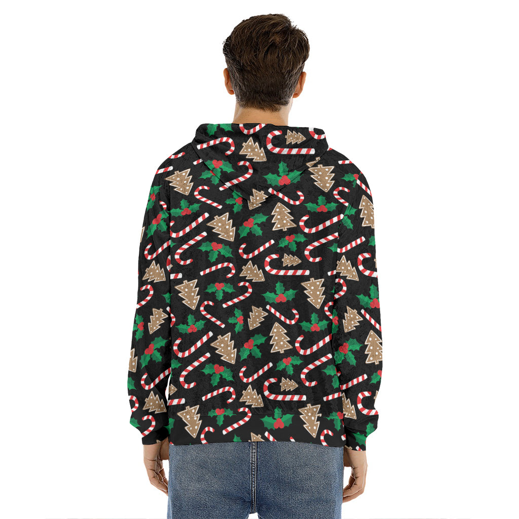 Christmas Cookie And Candy Pattern Print Men's Velvet Pullover Hoodie