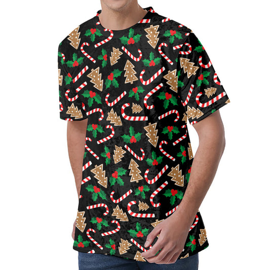 Christmas Cookie And Candy Pattern Print Men's Velvet T-Shirt
