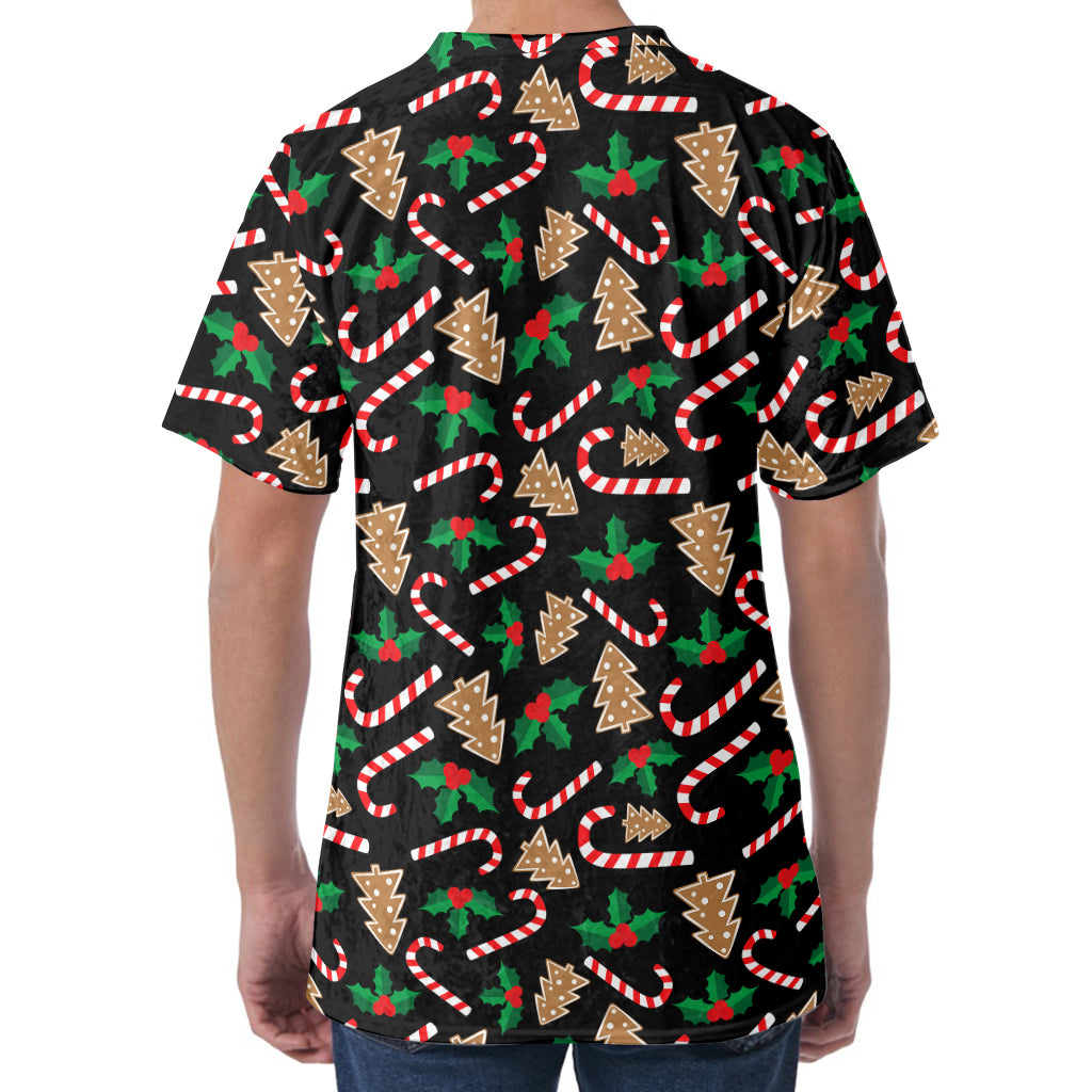 Christmas Cookie And Candy Pattern Print Men's Velvet T-Shirt