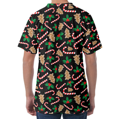 Christmas Cookie And Candy Pattern Print Men's Velvet T-Shirt