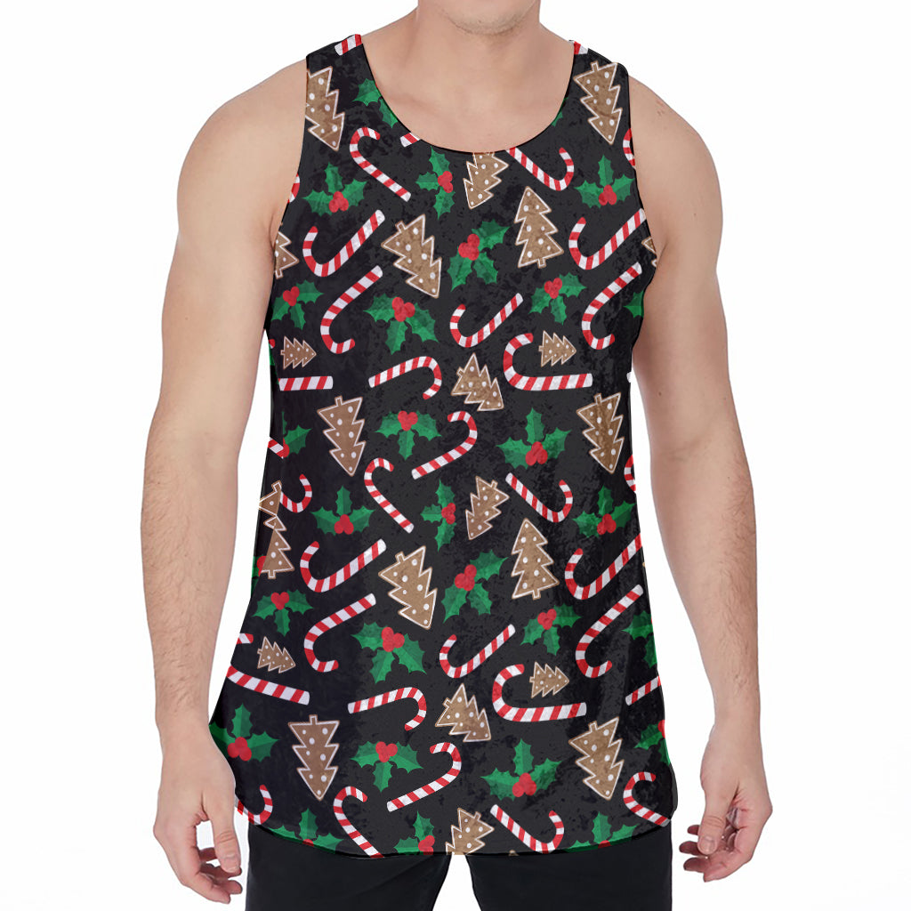 Christmas Cookie And Candy Pattern Print Men's Velvet Tank Top
