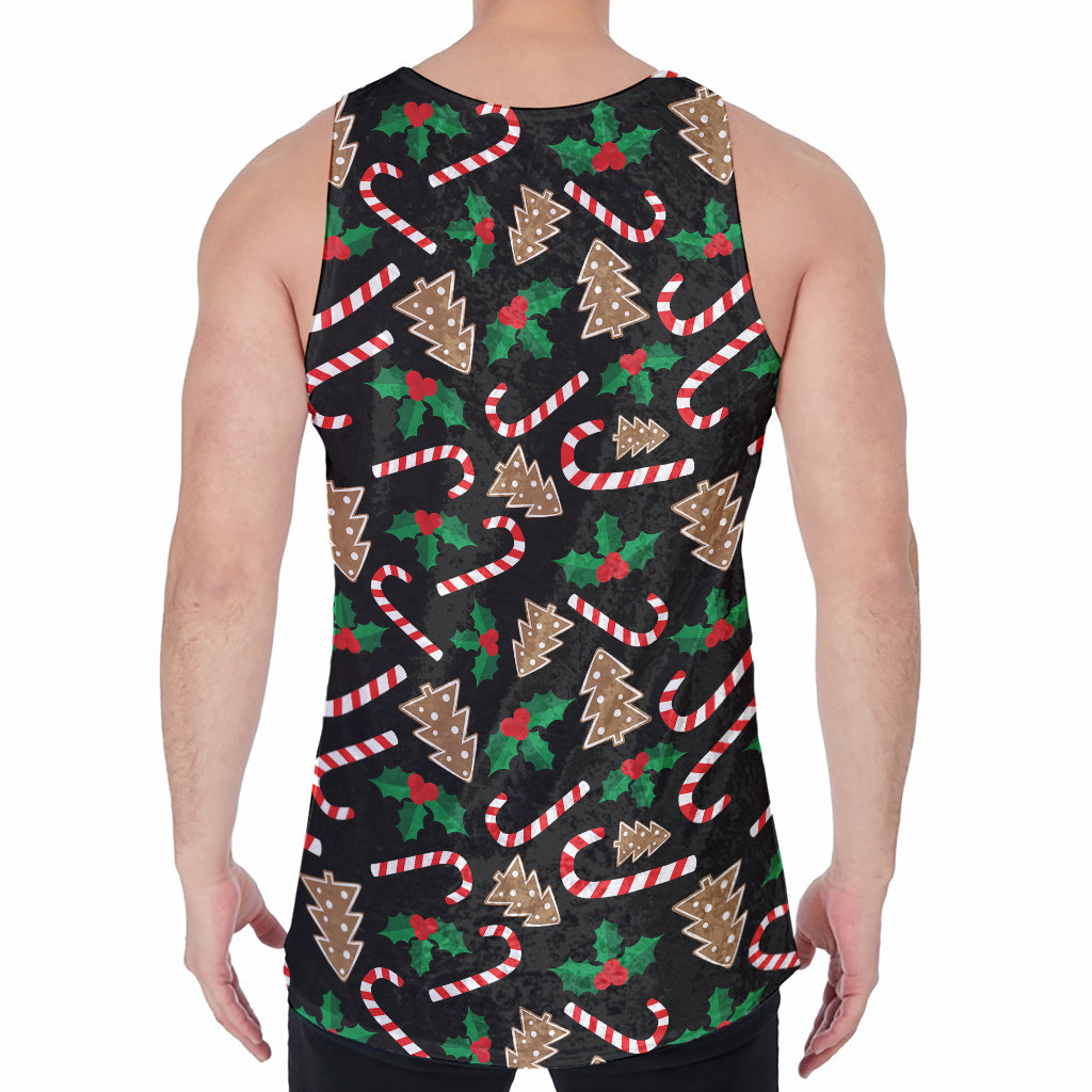 Christmas Cookie And Candy Pattern Print Men's Velvet Tank Top