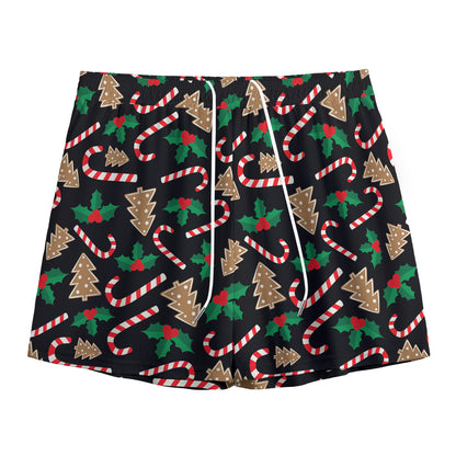 Christmas Cookie And Candy Pattern Print Mesh Shorts
