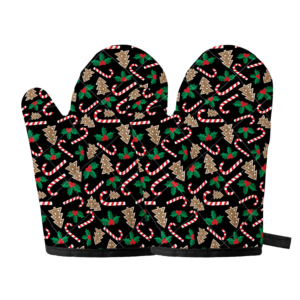 Christmas Cookie And Candy Pattern Print Oven Mitts