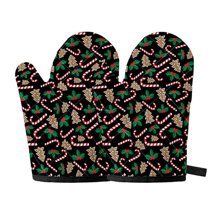 Christmas Cookie And Candy Pattern Print Oven Mitts