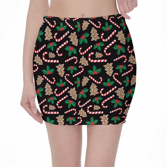 Christmas Cookie And Candy Pattern Print Pencil Mini Skirt