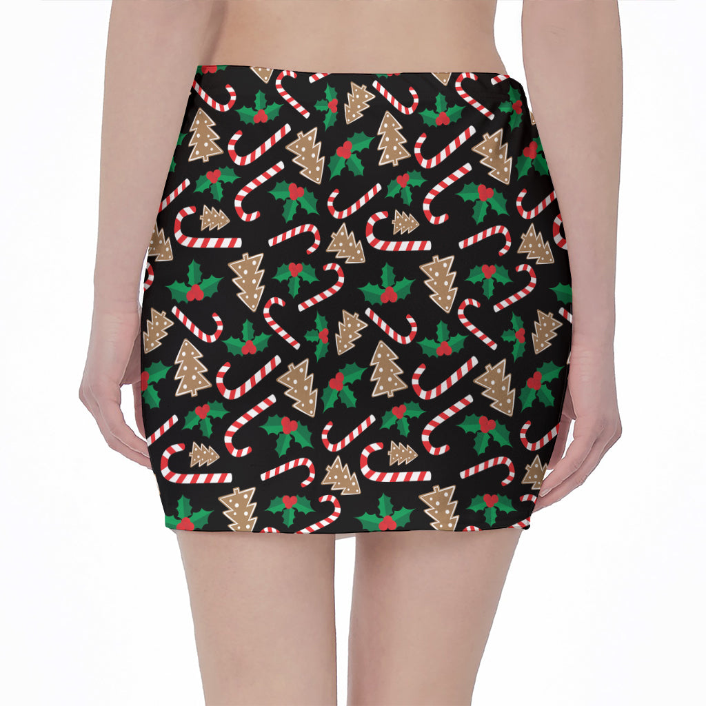 Christmas Cookie And Candy Pattern Print Pencil Mini Skirt