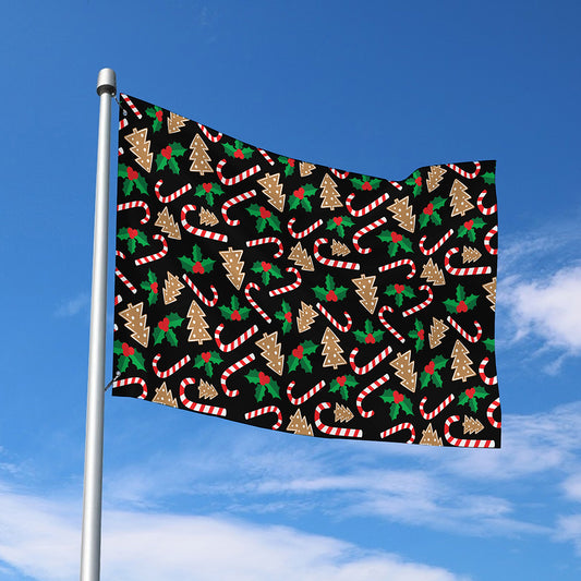 Christmas Cookie And Candy Pattern Print Polyester Flag