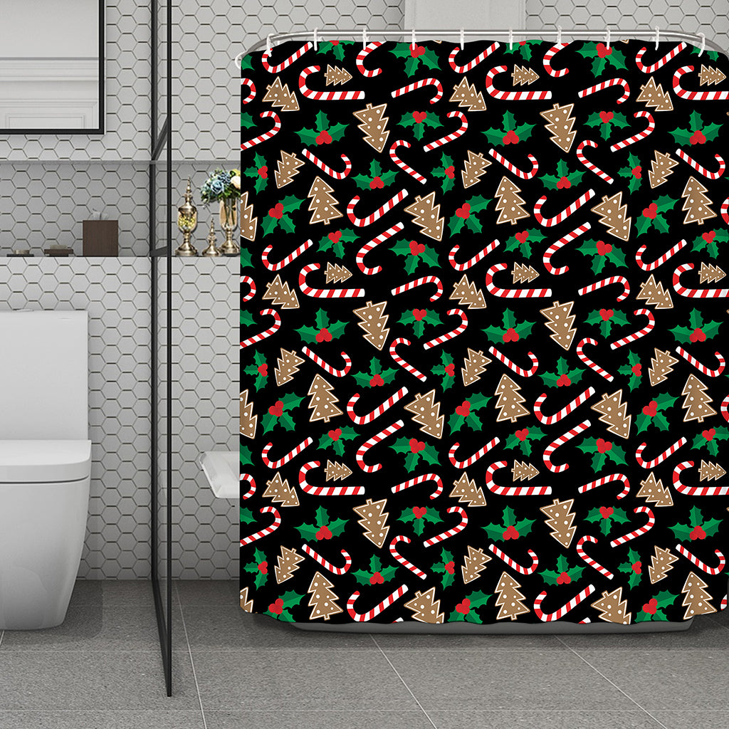 Christmas Cookie And Candy Pattern Print Polyester Shower Curtain