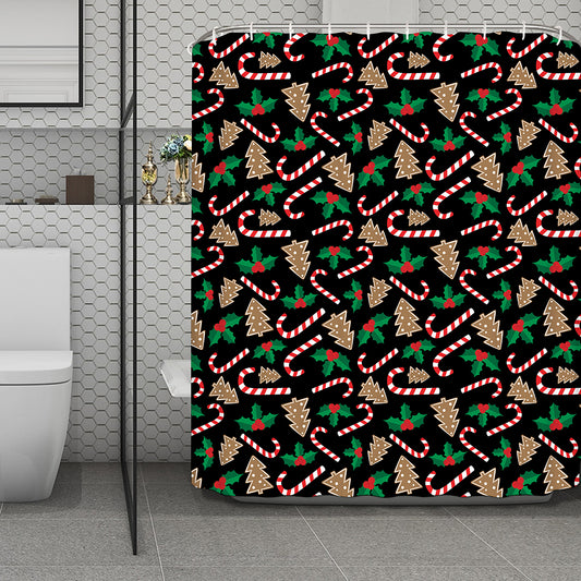 Christmas Cookie And Candy Pattern Print Polyester Shower Curtain