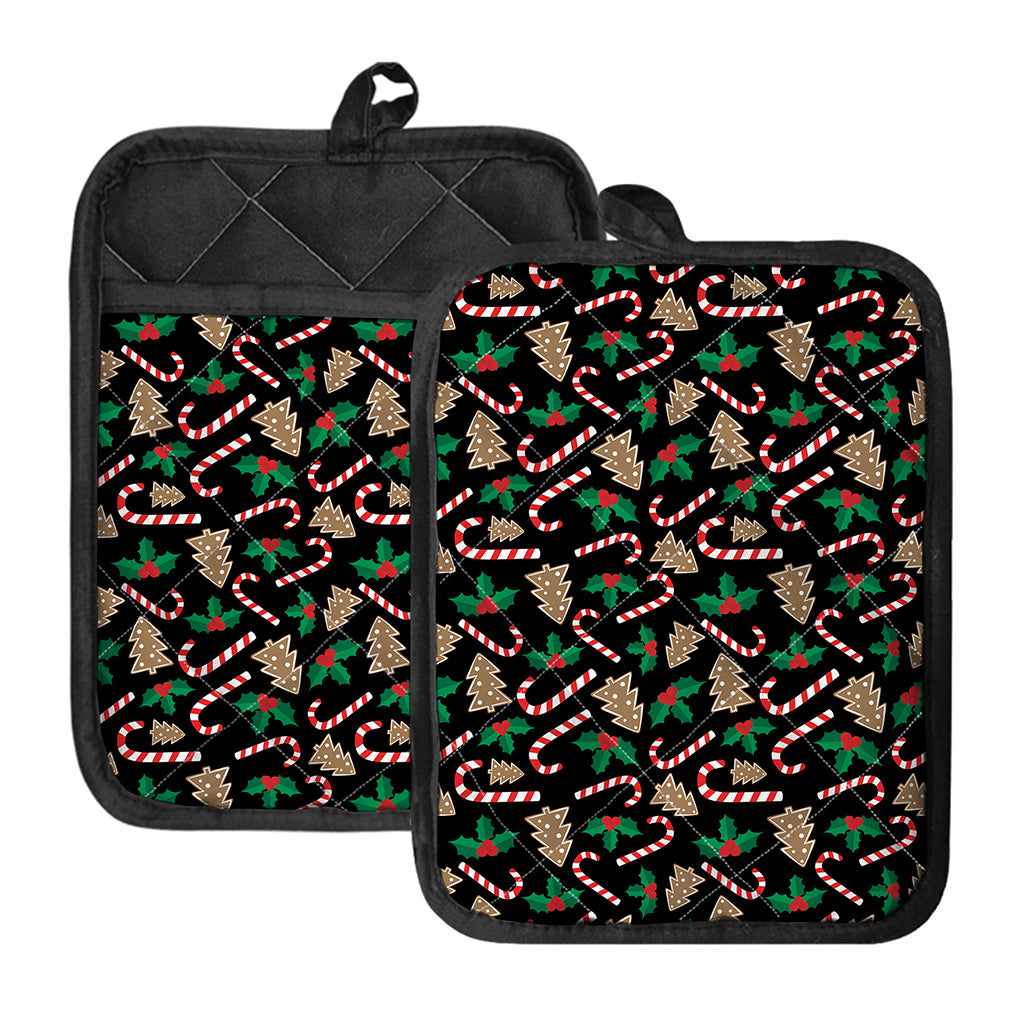 Christmas Cookie And Candy Pattern Print Pot Holders With Pocket