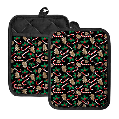 Christmas Cookie And Candy Pattern Print Pot Holders With Pocket