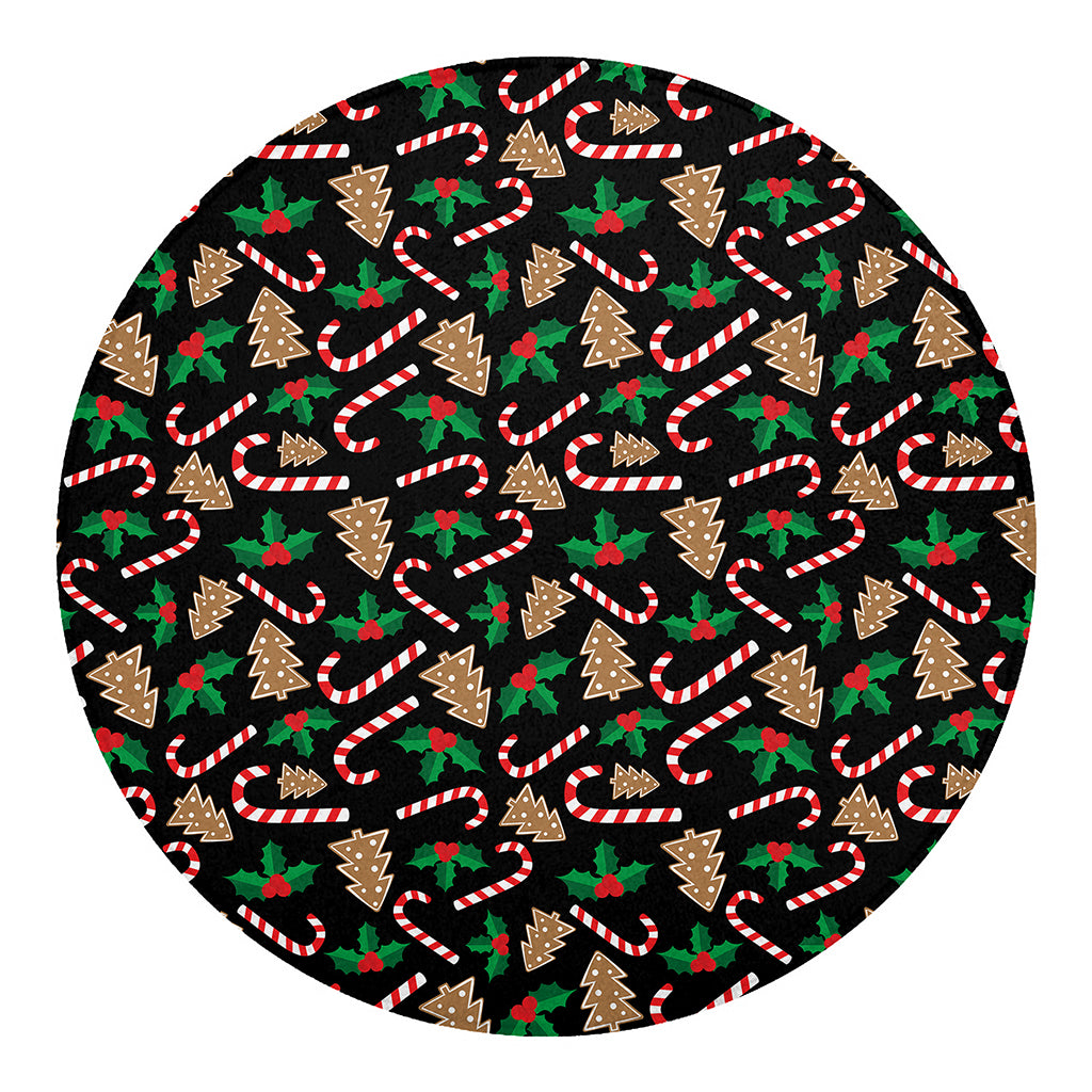 Christmas Cookie And Candy Pattern Print Round Blanket
