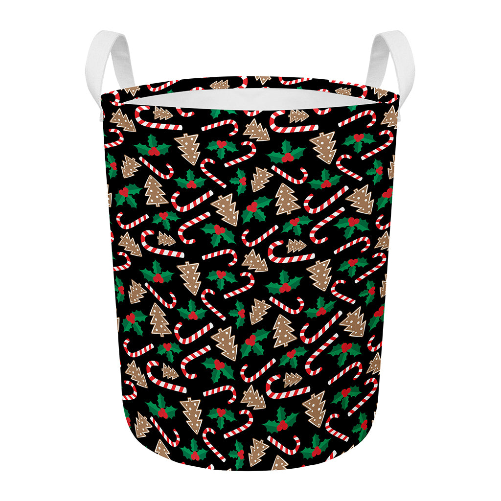 Christmas Cookie And Candy Pattern Print Round Laundry Basket