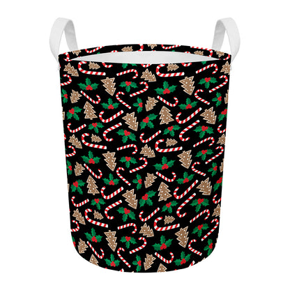 Christmas Cookie And Candy Pattern Print Round Laundry Basket