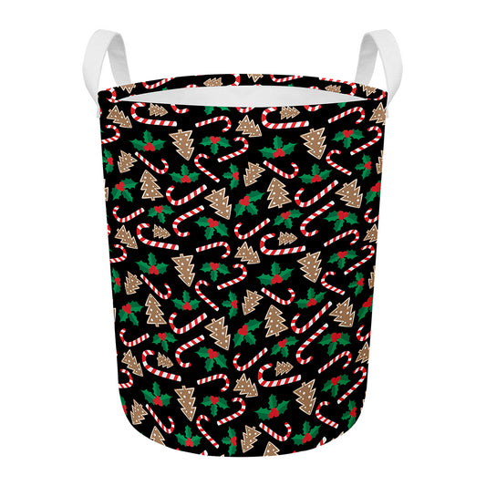 Christmas Cookie And Candy Pattern Print Round Laundry Basket