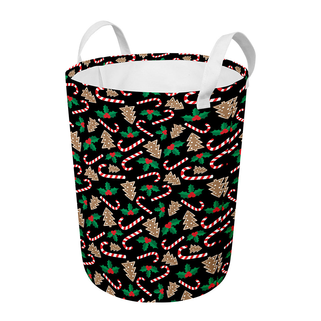 Christmas Cookie And Candy Pattern Print Round Laundry Basket