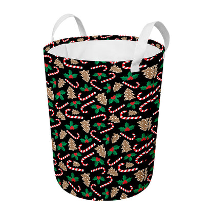 Christmas Cookie And Candy Pattern Print Round Laundry Basket