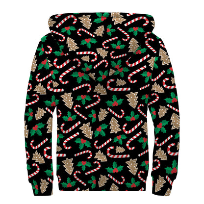 Christmas Cookie And Candy Pattern Print Sherpa Lined Zip Up Hoodie
