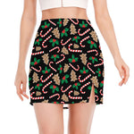 Christmas Cookie And Candy Pattern Print Side Slit Mini Skirt