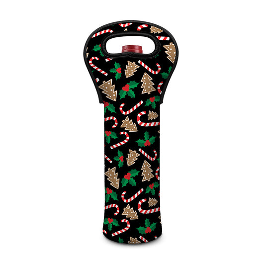 Christmas Cookie And Candy Pattern Print Single Neoprene Wine Tote