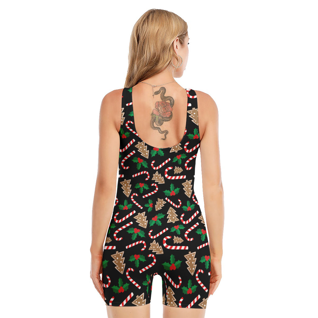 Christmas Cookie And Candy Pattern Print Sleeveless One Piece Swimsuit