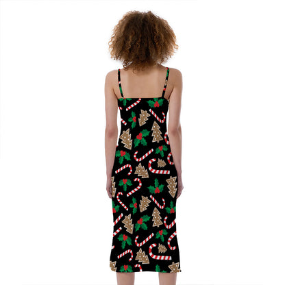 Christmas Cookie And Candy Pattern Print Slim Fit Midi Cami Dress