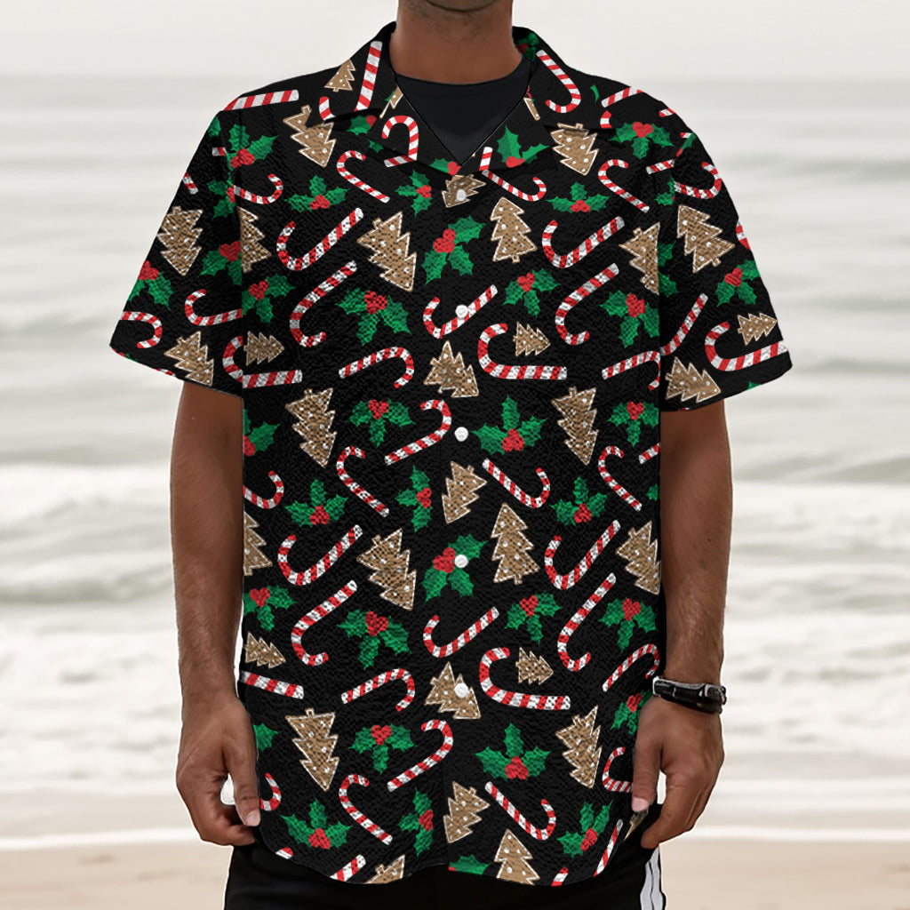 Christmas Cookie And Candy Pattern Print Textured Short Sleeve Shirt