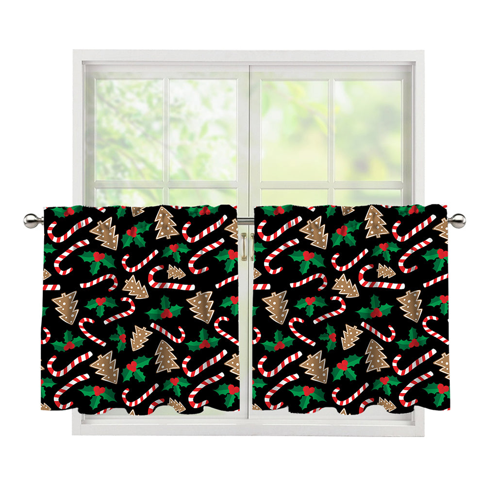 Christmas Cookie And Candy Pattern Print Tier Curtains