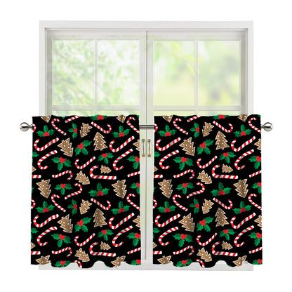 Christmas Cookie And Candy Pattern Print Tier Curtains