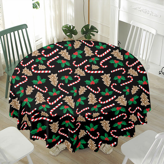 Christmas Cookie And Candy Pattern Print Waterproof Round Tablecloth