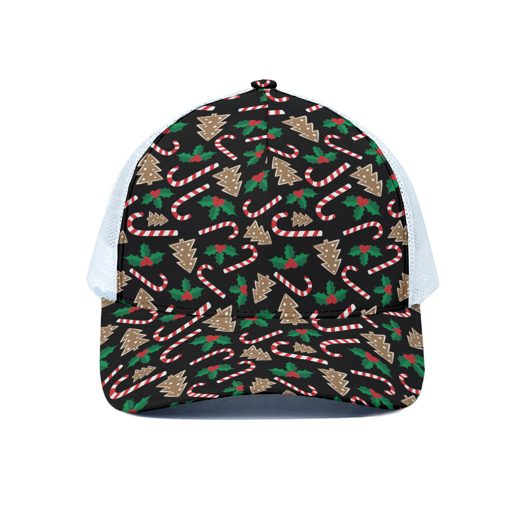 Christmas Cookie And Candy Pattern Print White Mesh Trucker Cap