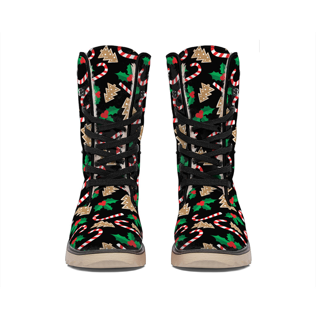 Christmas Cookie And Candy Pattern Print Winter Boots