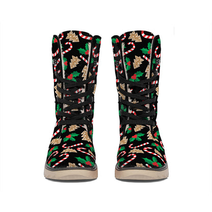 Christmas Cookie And Candy Pattern Print Winter Boots