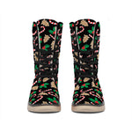 Christmas Cookie And Candy Pattern Print Winter Boots