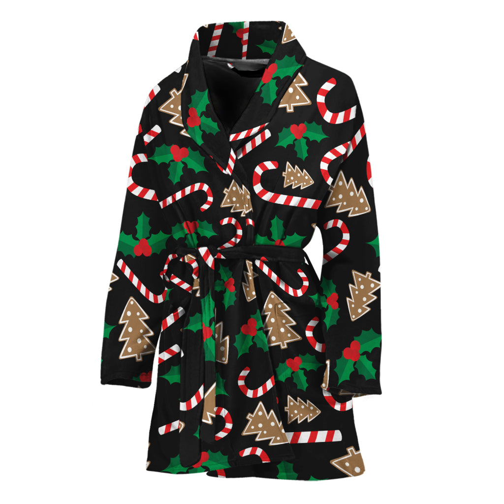 Christmas Cookie And Candy Pattern Print Women's Bathrobe
