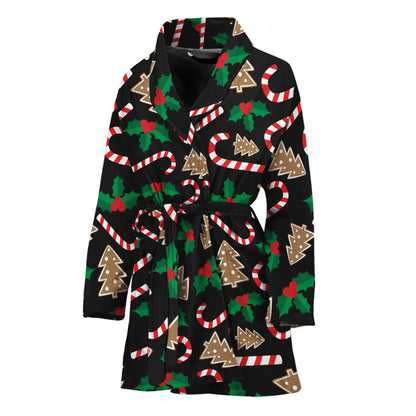 Christmas Cookie And Candy Pattern Print Women's Bathrobe