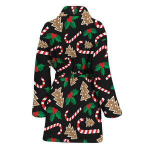 Christmas Cookie And Candy Pattern Print Women's Bathrobe