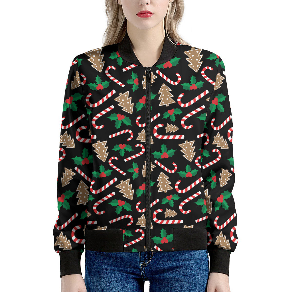 Christmas Cookie And Candy Pattern Print Women's Bomber Jacket