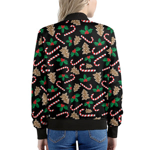 Christmas Cookie And Candy Pattern Print Women's Bomber Jacket