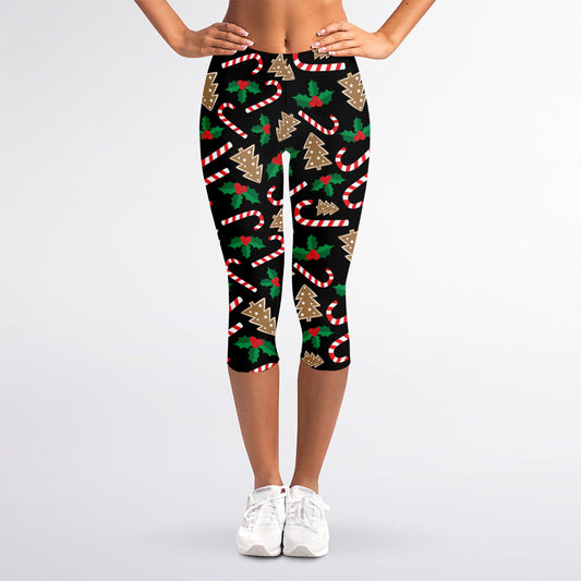 Christmas Cookie And Candy Pattern Print Women's Capri Leggings