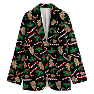 Christmas Cookie And Candy Pattern Print Women's Cotton Blazer