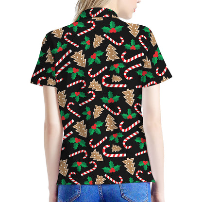 Christmas Cookie And Candy Pattern Print Women's Polo Shirt