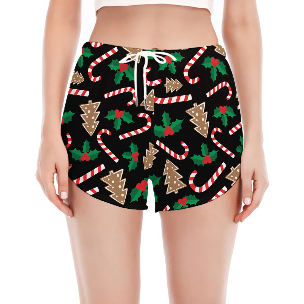 Christmas Cookie And Candy Pattern Print Women's Split Running Shorts