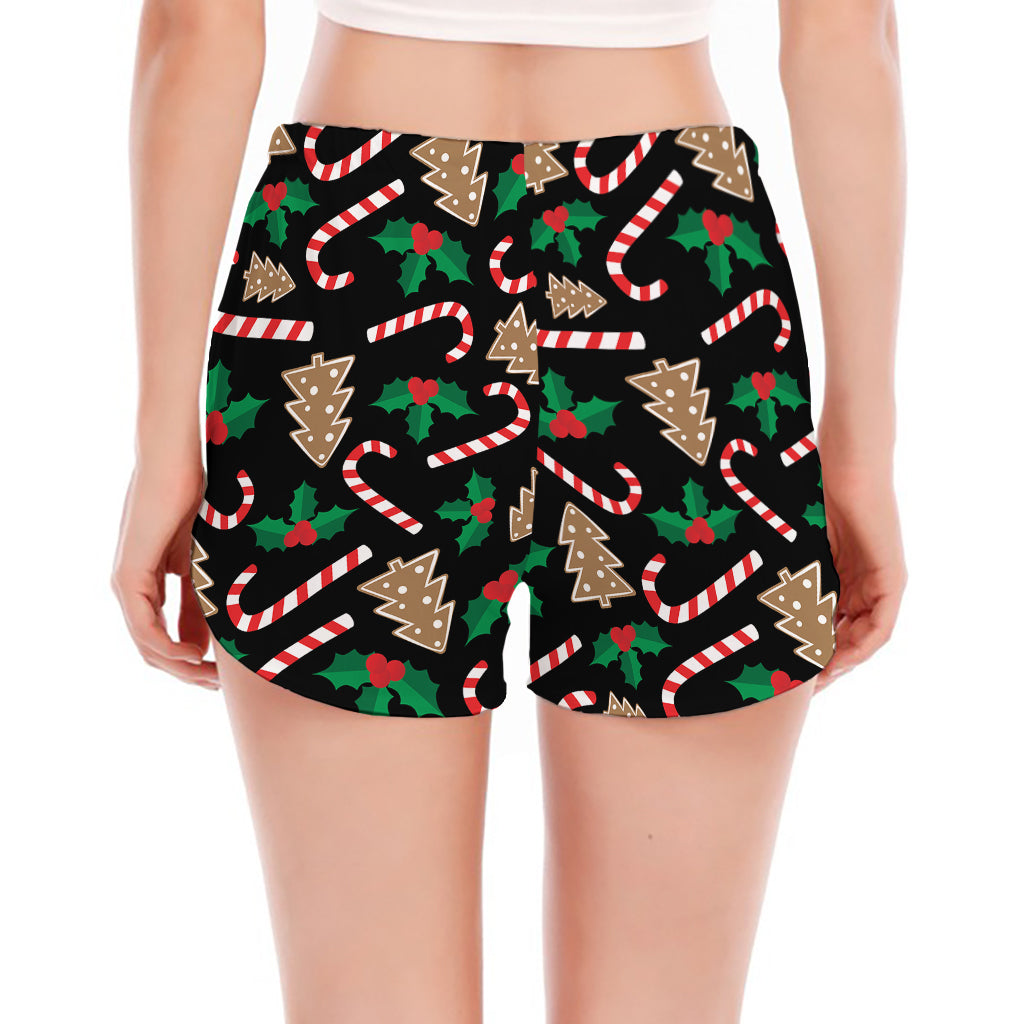 Christmas Cookie And Candy Pattern Print Women's Split Running Shorts