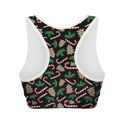 Christmas Cookie And Candy Pattern Print Women's Sports Bra